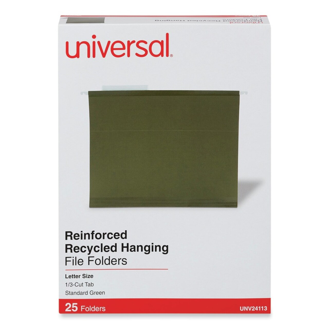 Universal 1/3-Cut Tabs Letter Size Deluxe Reinforced Recycled Hanging File Folders - Standard Green (25/Box)